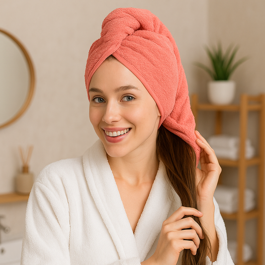 Premium 100% Cotton Hair Towel Wrap – Quick Dry & Anti-Frizz | Gentle on Hair